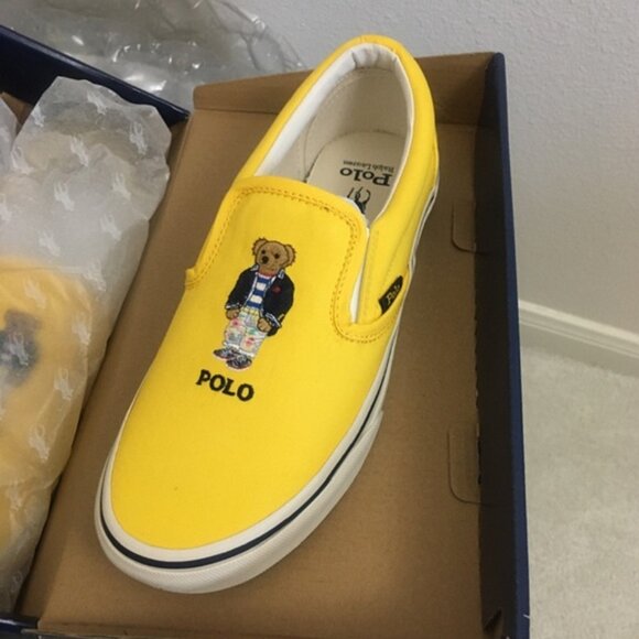 new Polo Ralph Lauren Keaton Slip-On Men's Size 8 Yellow Canvas Boat Shoes - Picture 4 of 6